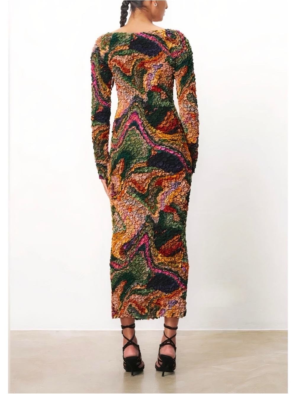 NWOT Mara Hoffman Popcorn Midi Long-Sleeve Eliza Abstract Dress - Picture 5 of 7